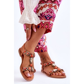 Oranssit Dallas mokkanahkaiset litteät sandaalit kivillä 2