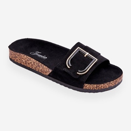 Naisten mokkanahkaiset tossut, mustat Festil 2