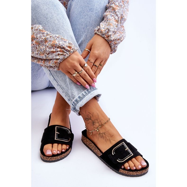 Naisten mokkanahkaiset tossut, mustat Festil 1