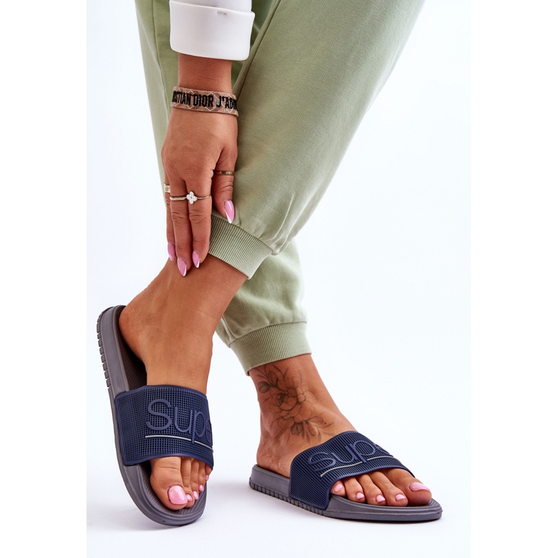 Vaaleat naisten tossut laivastonharmaalla merry-kirjoituksella sininen 2