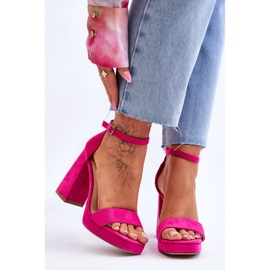 Muodikkaat Fuchsia Merila Square Heel Suede sandaalit vaaleanpunainen 1