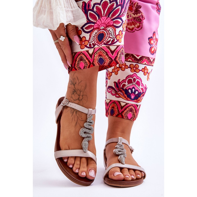 Nahkasandaalit koristeellisella käärmeellä S.Barski KV-5541-42 beige 1