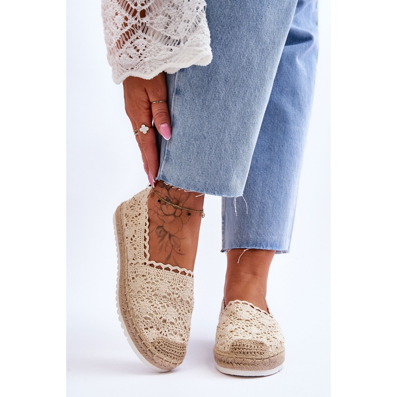 Lace Slip On Espadrilles Beige Blanco 1