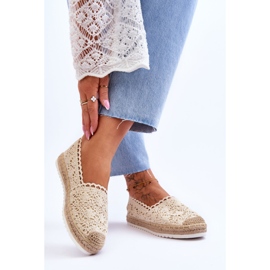 Lace Slip On Espadrilles Beige Blanco 2