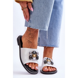 Naisten tossut kivillä S.Barski KV-2775-31 valkoinen-hopea 1