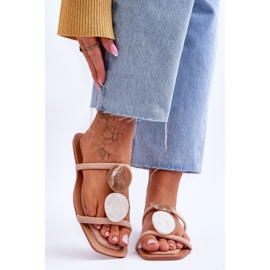 Nude Victoria koristellut mokkanahkaiset tossut beige 1