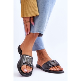 Naisten nahkaiset tossut strassikivillä S.Barski KV-2775-33 Tumma hopea 2