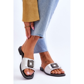 Naisten nahkatossut strassikivillä S.Barski KV-2775-33 hopea 2