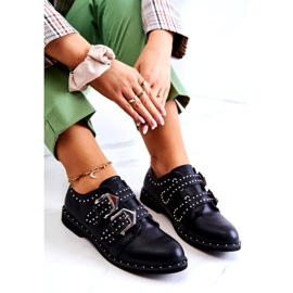 LU BOO Naisten ekosilan kengät soljilla ja nastat mustalla 3