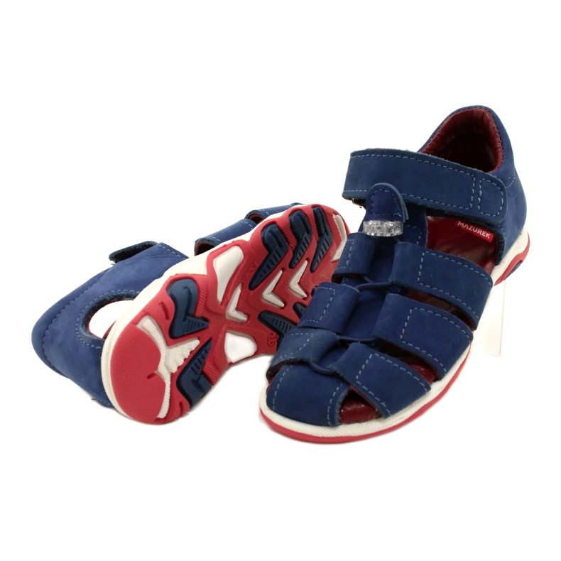 Nahka -sandaalit tarranauhoille Mazurek 1364 Navy Blue sininen 4