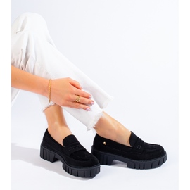 Naisten mustat mokkanahkaiset Shelovet-loaferit 1