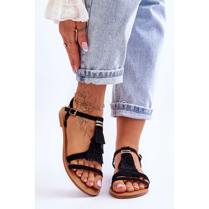 FRJ Naisten sandaalit Flat Suede Boho Black Lucami musta 1