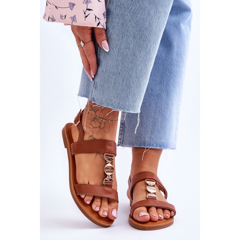 Naisten litteät sandaalit, joissa koristeellinen hihna, ruskea marja 1