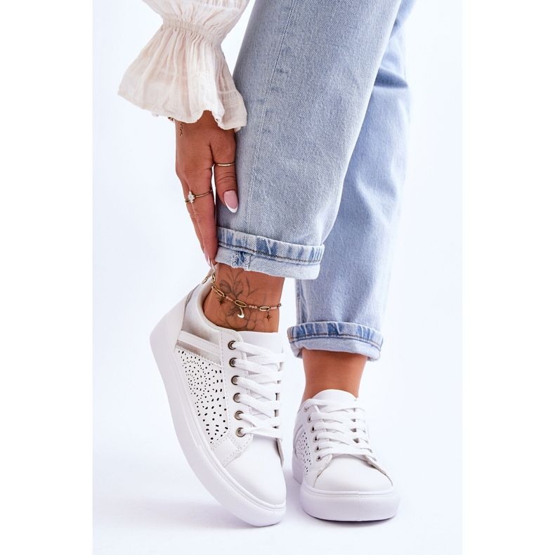 Klassiset urheilukengät, joissa on harjakattoinen kuvio, valkoinen ja hopea Happier 1