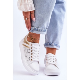 Klassiset urheilukengät, joissa on harjakattokuvio, valkoisen ja kullan iloisempi valkoinen 1