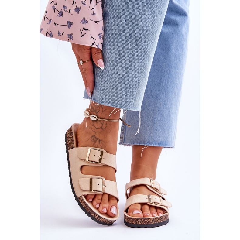 FB2 Naisten sandaalit korkkitasolla raidoilla beige Doretta 1