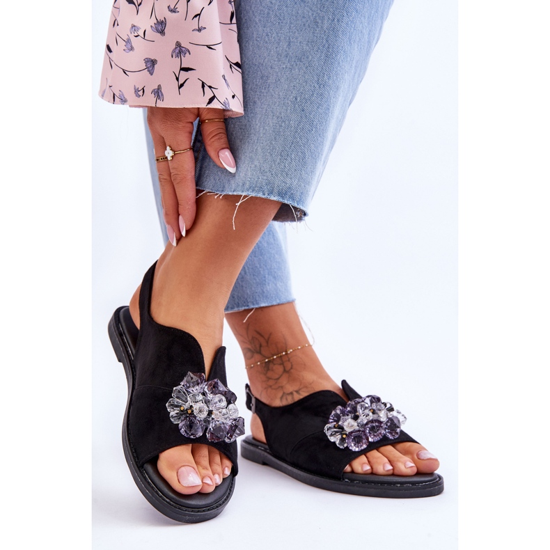 Vinceza Naisten mustat Mersea-kivetiset mokkanahkasandaalit 2