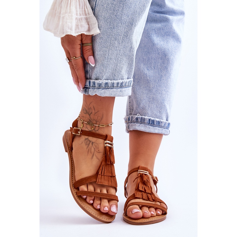 Naisten sandaalit litteät mokkanahkaiset Boho Brown Lucami ruskea 1