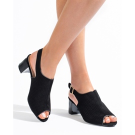 Naisten mustat harjakattoiset mokkanahkakorkosandaalit Shelovet 1