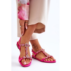 FI1 Naisten mokkanahkasandaalit kivillä Fuchsia Calabrio vaaleanpunainen 2