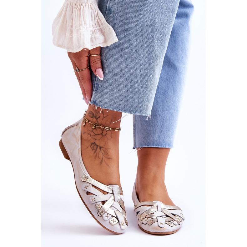 Naisten nahkaballerinat Maciejka 01358-22 beige-kulta 1