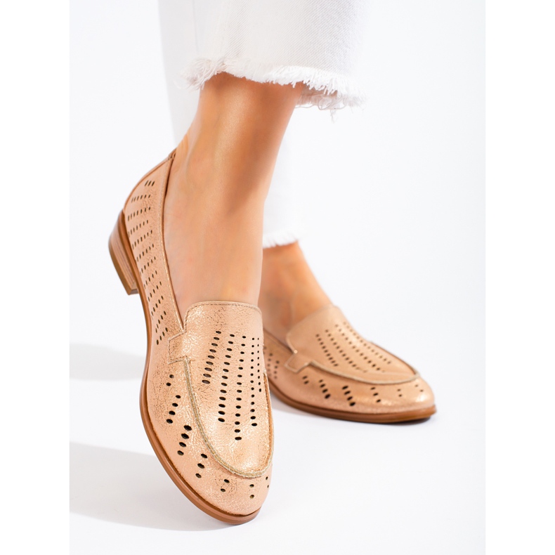 SHELOVET Naisten kultaiset harjakattoiset kengät Potocki beige 1