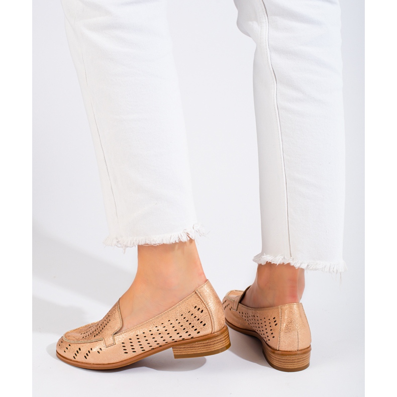 SHELOVET Naisten kultaiset harjakattoiset kengät Potocki beige 2