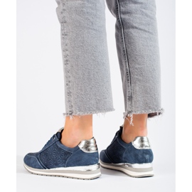 Naisten laivastonsiniset Shelovet wedge -nahkaiset tennarit sininen 1