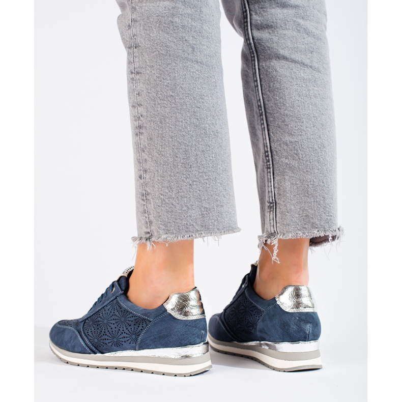 Naisten laivastonsiniset Shelovet wedge -nahkaiset tennarit sininen 1