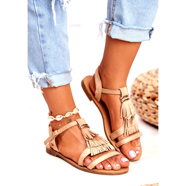 FRJ Naisten sandaalit Flat Suede Boho Beige Lucami 3