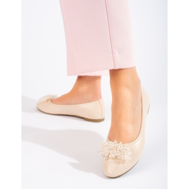 W. Potocki Potockin beigenväriset naisten balerinat helmikoristeella 2