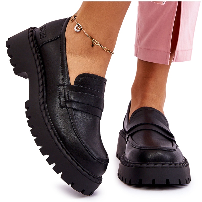 Naisten mokkasiinit Big Star -nahkakengät LL274458 musta 4