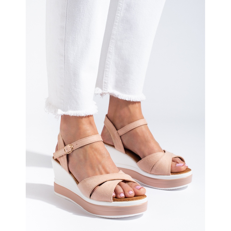 Naisten vaaleanpunaiset mokkanahkasandaalit Shelovet vaaleanpunainen 2