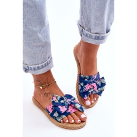 FK1 Naisten tossut kankaalla, tummansininen kukka 2