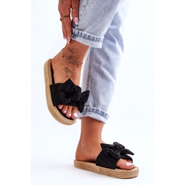 FK1 Naisten mokkanahkaiset tossut, joissa rusetti musta aita 1