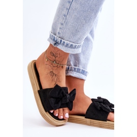 FK1 Naisten mokkanahkaiset tossut, joissa rusetti musta aita 2