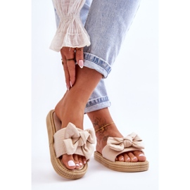 FK1 Naisten mokkanahkaiset tossut, joissa on rusetti beige aita 1