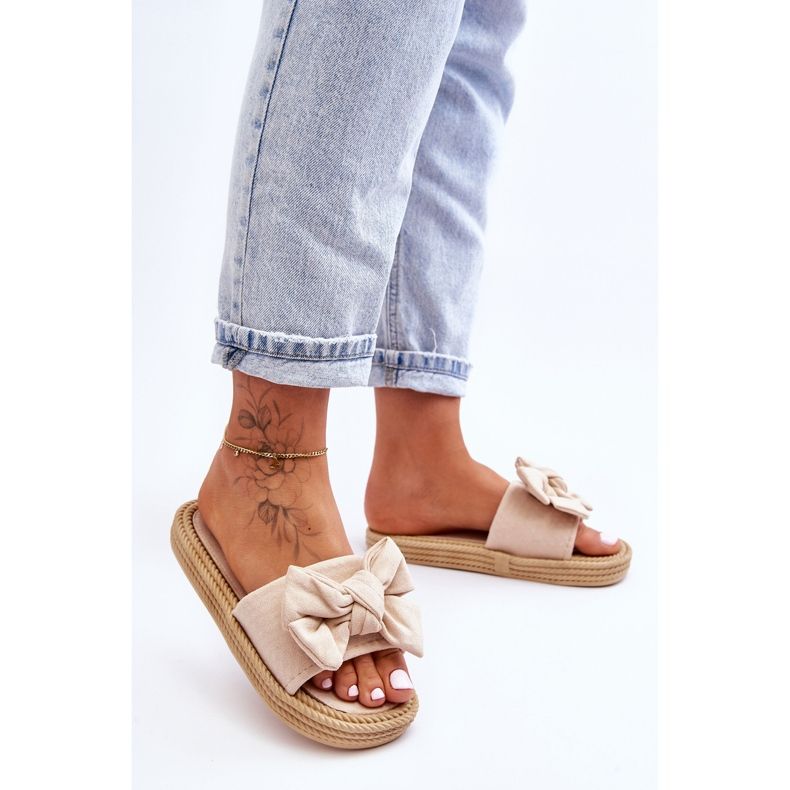 FK1 Naisten mokkanahkaiset tossut, joissa on rusetti beige aita 2