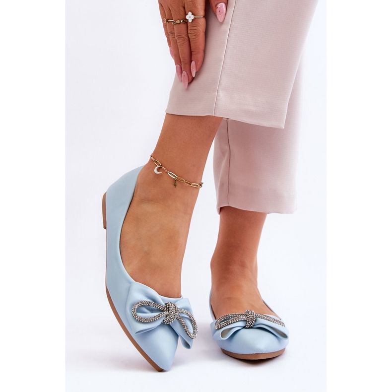WS1 Tyylikkäät ballerinat jousella ja sinisillä kertaluontoisilla strassikivillä sininen 1