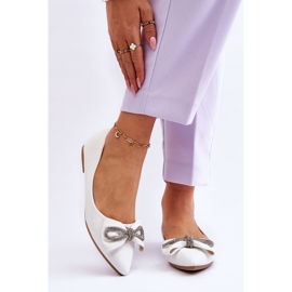 WS1 Tyylikkäät ballerinat, joissa on jousi ja strassit, valkoiset kerran valkoinen 1