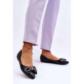 WS1 Tyylikkäät ballerinat, joissa on jousi ja jalokivet, mustat kerran 1