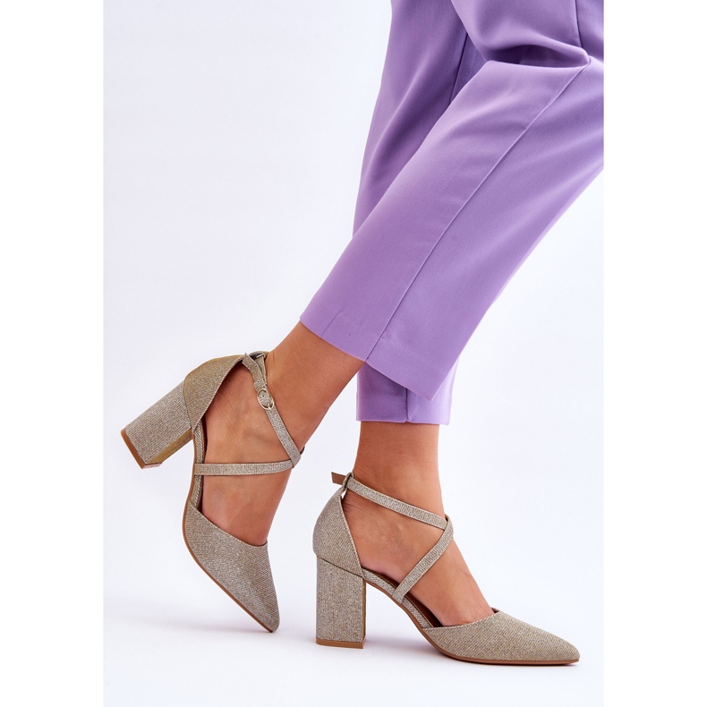 WS1 Muodikkaat kiiltävät pumput kultaisella Galaxy-korolla kultainen 2