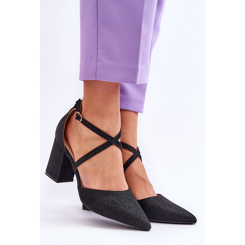 WS1 Muodikkaat kiiltävät pumput mustalla Galaxy Heelillä 1