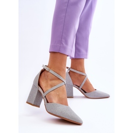 Muodikkaat kiiltävät pumput hopeisella Galaxy-korolla hopea 2