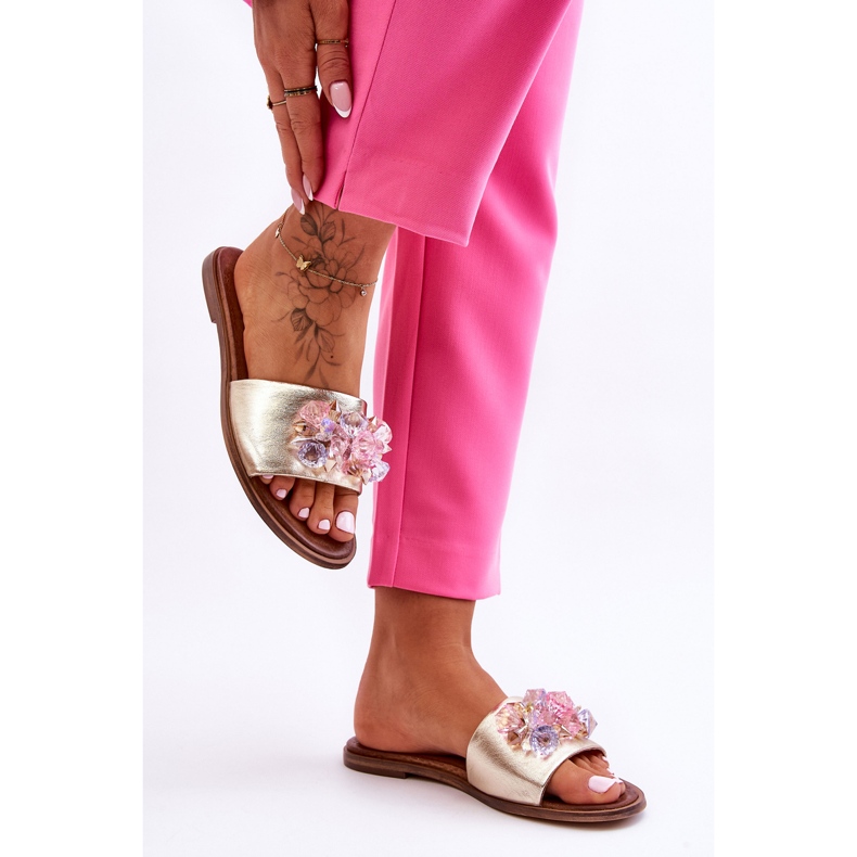 Naisten nahkaiset tossut, joissa on koristelu Nicole 2726/064 kultaa kultainen 1