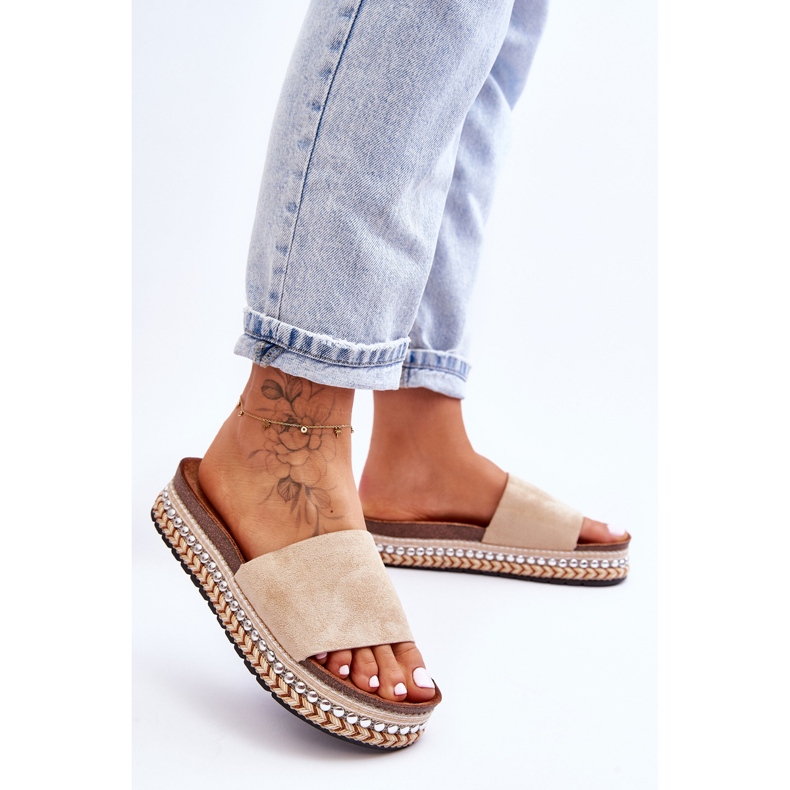 WR1 Naisten sileät mokkanahkaiset tossut beige Hayen 2